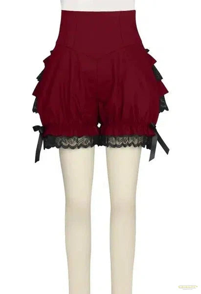 Unique Gothic Steampunk Lolita Lace Ruffle Pumpkin Bloomer Shorts - Black Cotton High Waist Cosplay for Little Devil Aesthetics