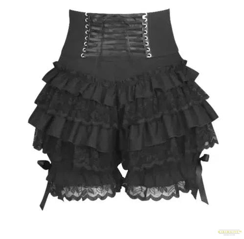 Unique Gothic Steampunk Lolita Lace Ruffle Pumpkin Bloomer Shorts - Black Cotton High Waist Cosplay for Little Devil Aesthetics