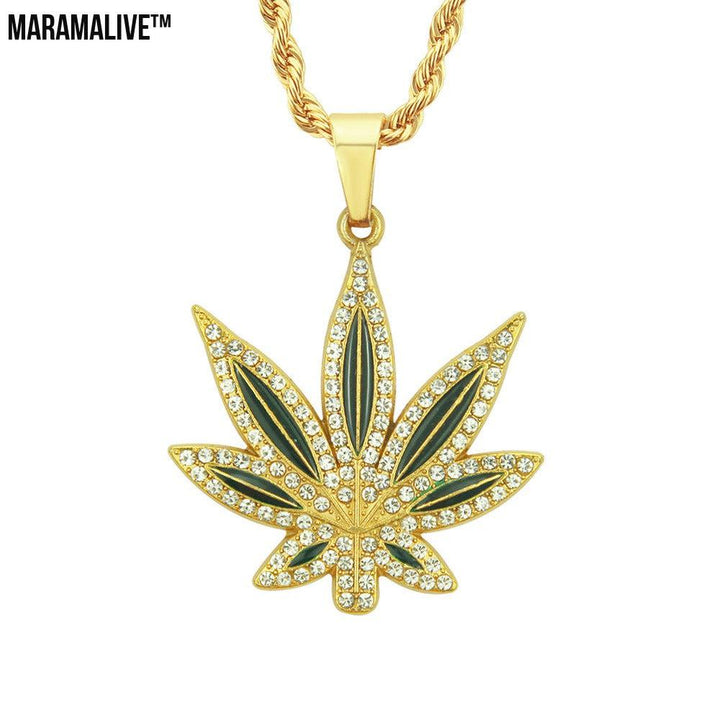 Unique Leaf Pendant Necklace - Punk Hip Hop zircon plant