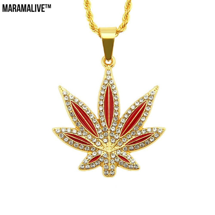 Unique Leaf Pendant Necklace - Punk Hip Hop zircon plant