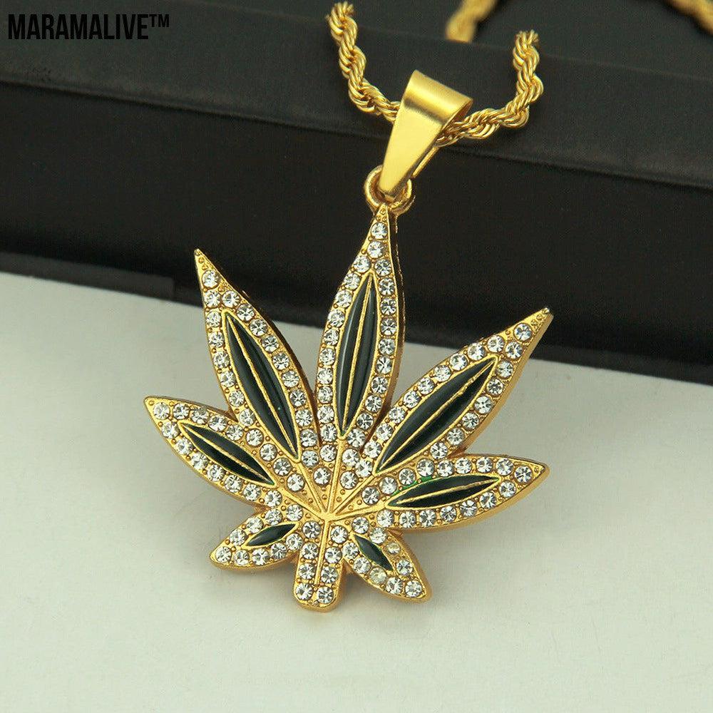 Unique Leaf Pendant Necklace - Punk Hip Hop zircon plant