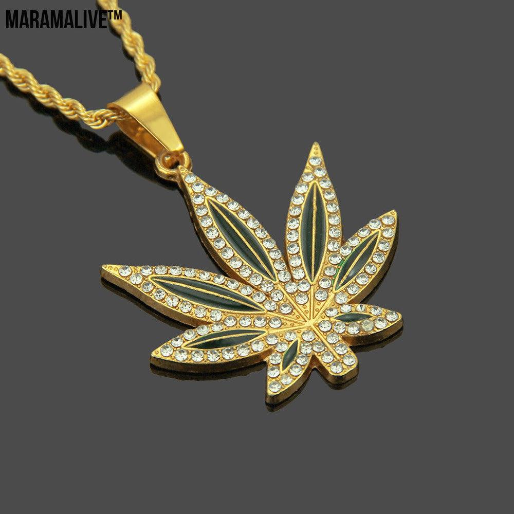 Unique Leaf Pendant Necklace - Punk Hip Hop zircon plant