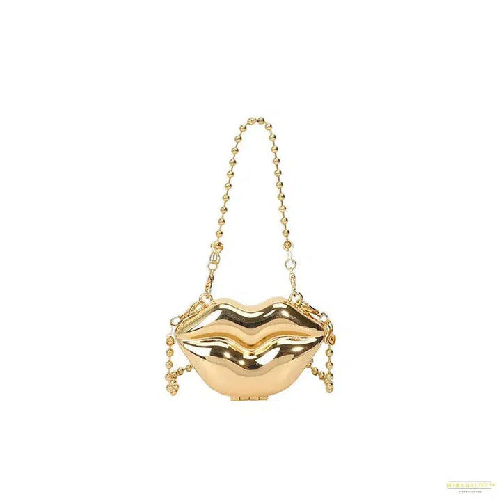 Unique Metal Lips Shell Mini Lipstick Pearl Chain Crossbody Handbag: Subtle Elegance, Unusual Style