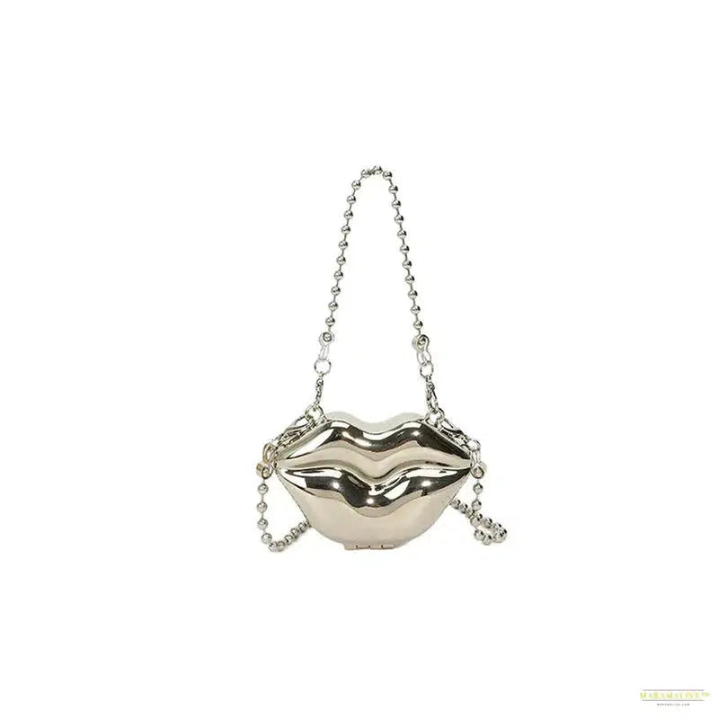 Unique Metal Lips Shell Mini Lipstick Pearl Chain Crossbody Handbag: Subtle Elegance, Unusual Style