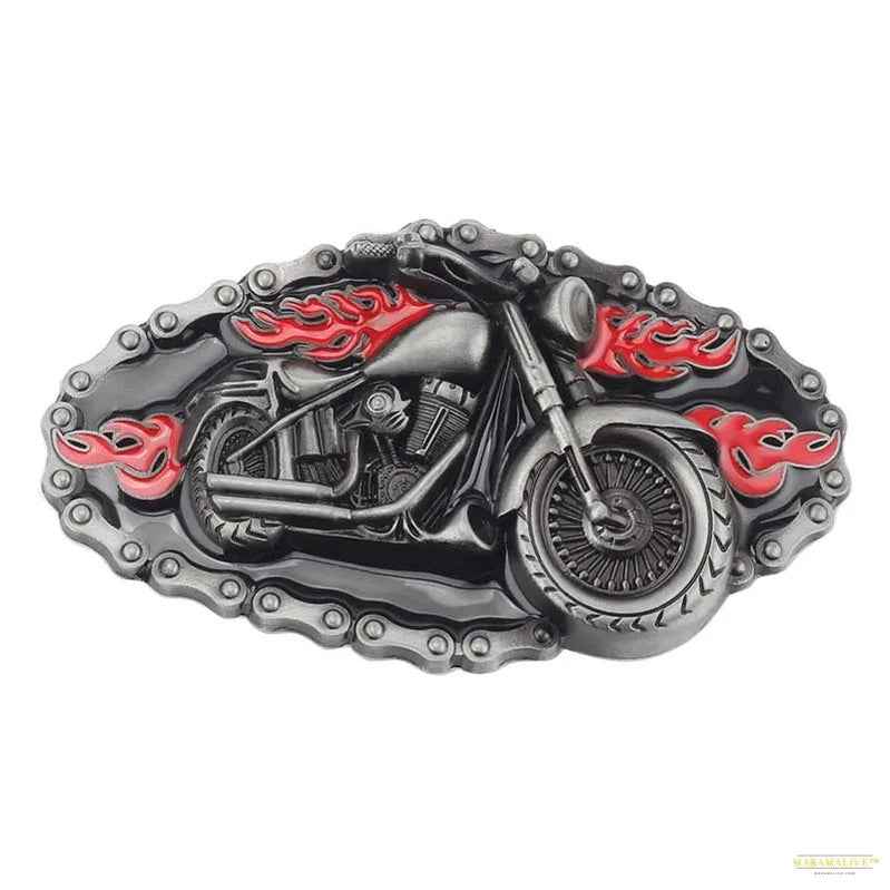 Unique Motorcycle & Wolf Buckle Fashion Belt - Western Style Statement Accessory