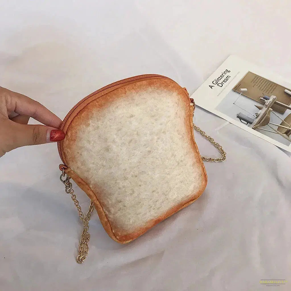 Unique Small Bread Pattern Crossbody Bag - Unusual Fashionable Statement Messenger Bag with Cute Chain