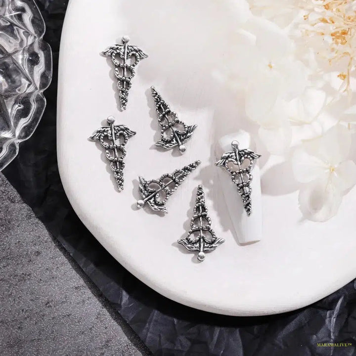 Unique Steampunk Gothic 3D Alloy Nail Art Skeleton Cross Charms - 10PCS Set - Perfect For Halloween Decoration Design Supplies Tool