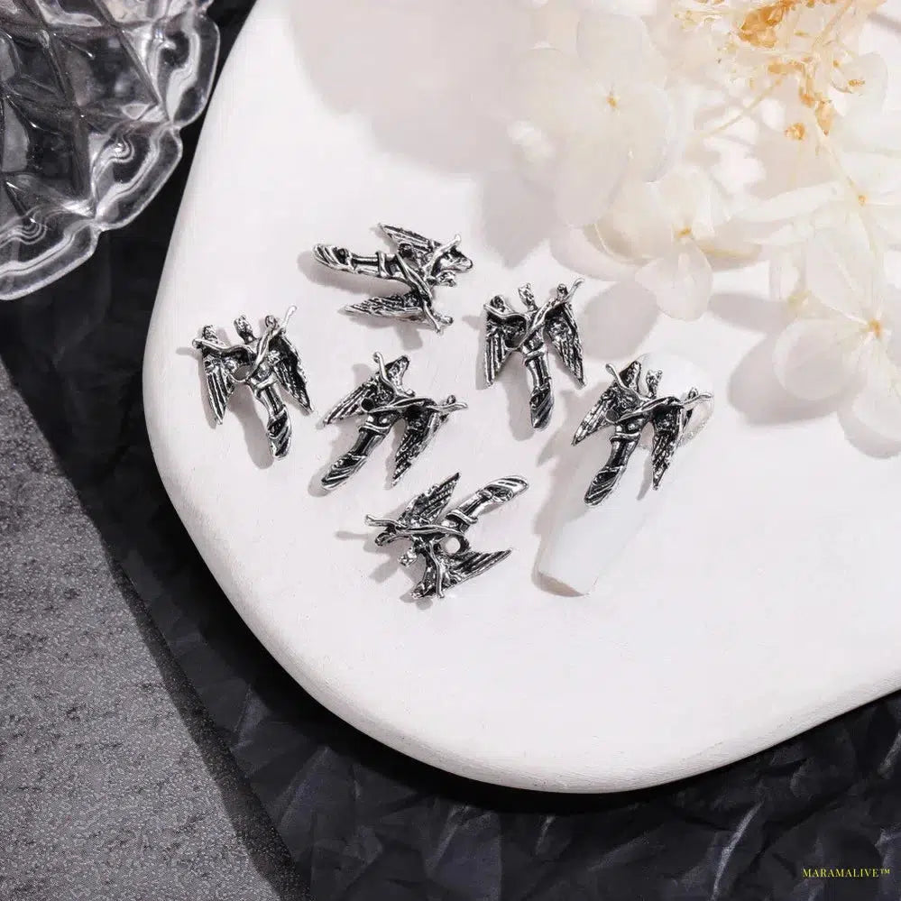 Unique Steampunk Gothic 3D Alloy Nail Art Skeleton Cross Charms - 10PCS Set - Perfect For Halloween Decoration Design Supplies Tool