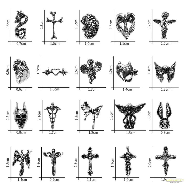 Unique Steampunk Gothic 3D Alloy Nail Art Skeleton Cross Charms - 10PCS Set - Perfect For Halloween Decoration Design Supplies Tool