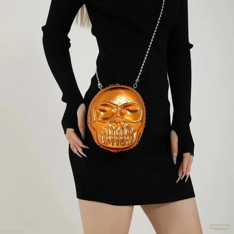 Unique Trendy Skeleton Chain Bag - Large Capacity Halloween Skull Head Crossbody Sling Purse