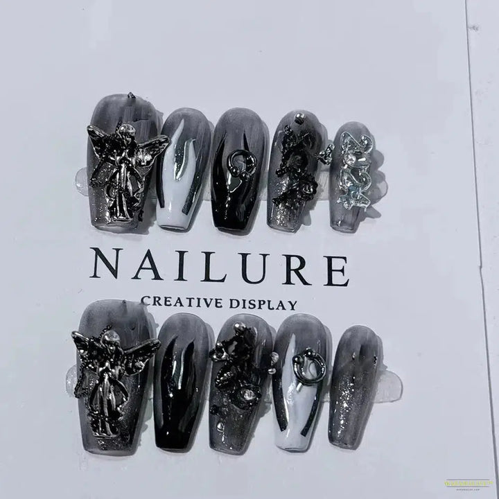 Unique & Unusual Steampunk Victorian Gothic Wearable Press-on Nails - Trendy Dark Wind Nail Art Stickers