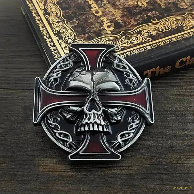 Unique Vintage Skull Skeleton Celtic Cross Belt Buckle