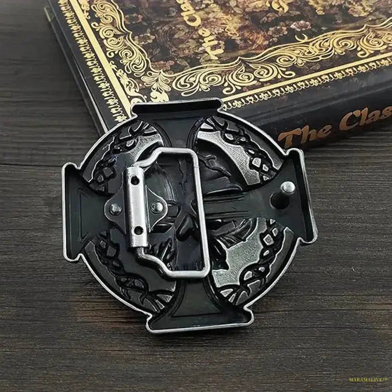 Unique Vintage Skull Skeleton Celtic Cross Belt Buckle