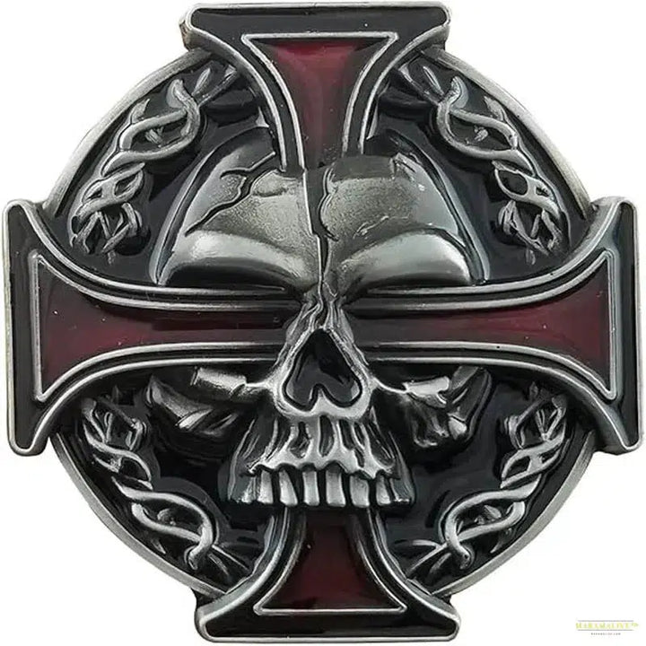 Unique Vintage Skull Skeleton Celtic Cross Belt Buckle