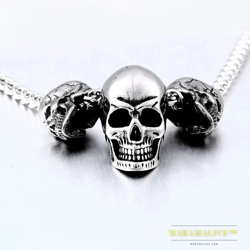 Unique design punk skull high quality biker 316L stainless steel pendant necklace jewelry