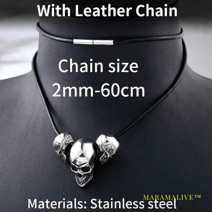 Unique design punk skull high quality biker 316L stainless steel pendant necklace jewelry