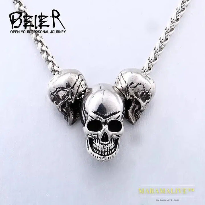 Unique design punk skull high quality biker 316L stainless steel pendant necklace jewelry