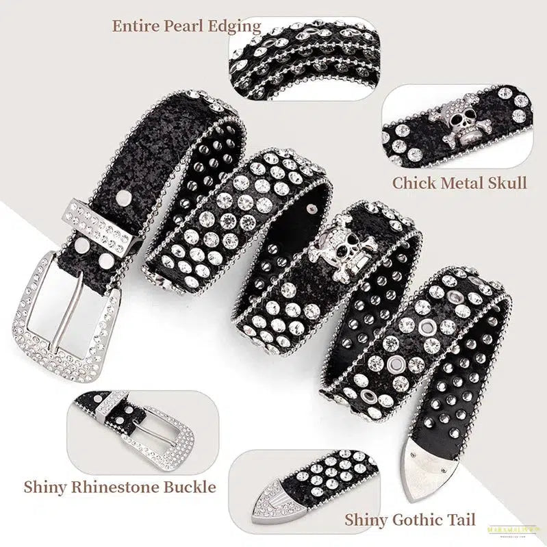 Unusual Black Rhinestone Bling Belt With Sparkly Simon Diamond - A Perfect Gift for Trendy Adults!