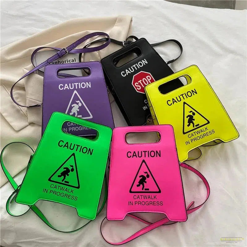 Unusual Fluorescent Crossbody Bag with Creative Caution Letters - Perfect Gift for Her