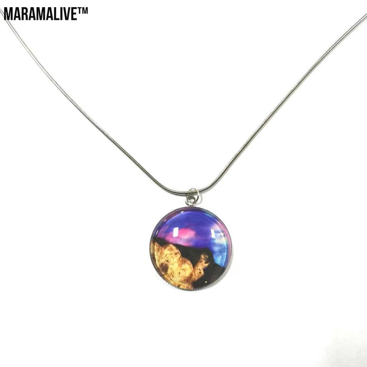 Unusual Gem Pendant Necklace with Solar System Starry Sky Design