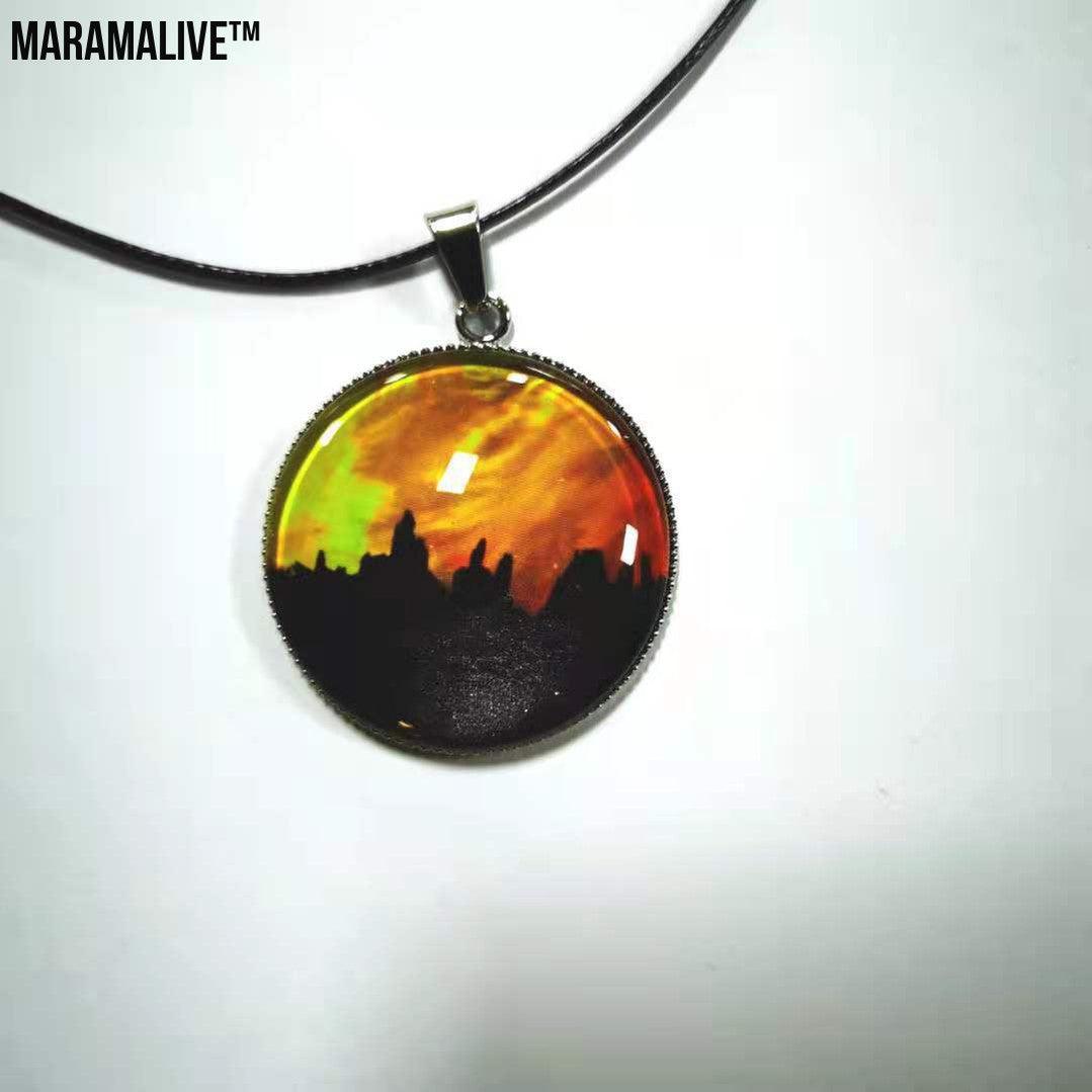 Unusual Gem Pendant Necklace with Solar System Starry Sky Design