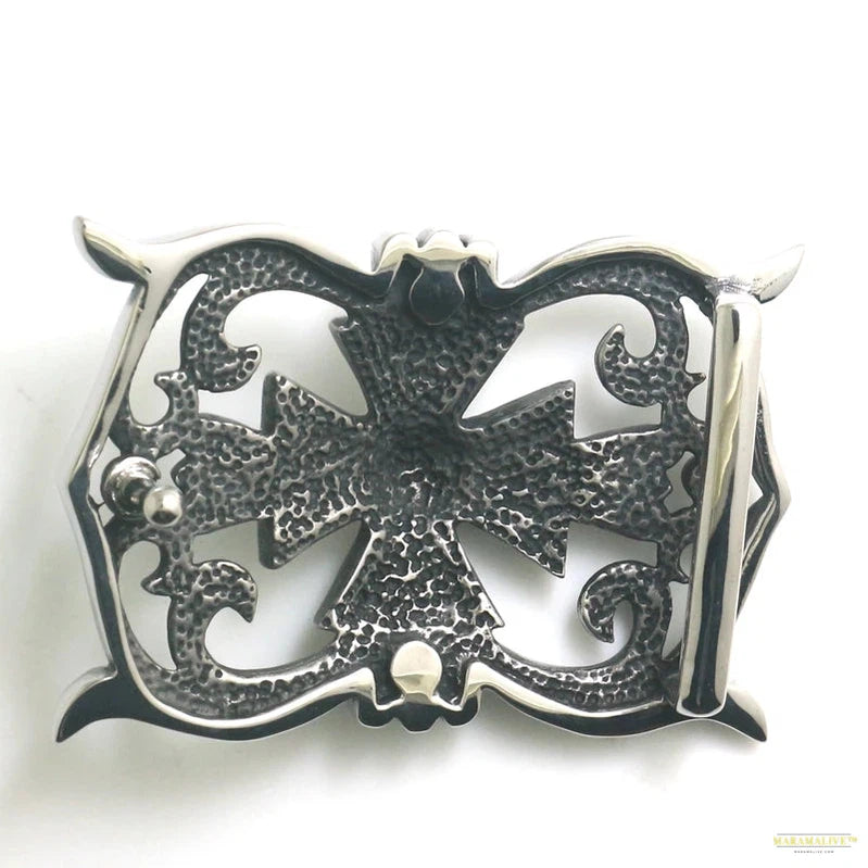 Unusual Stainless Steel Cross Flaming Skull Belt Buckle - Trendy and Unique Accessory Gift