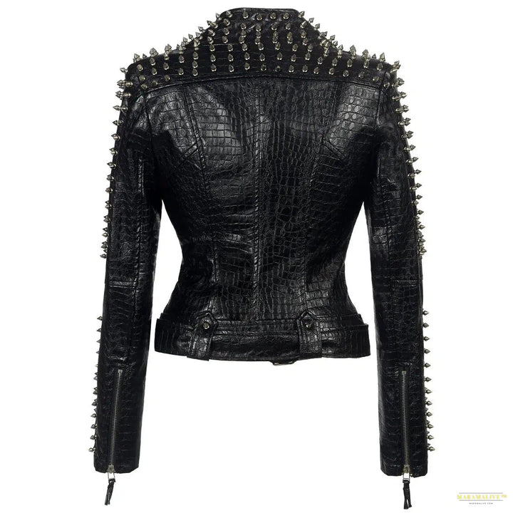 Unusual Steampunk Rock Rivet Women's Leather Slim-fit Jacket – Vintage Gothic Embroidery PU Streetwear