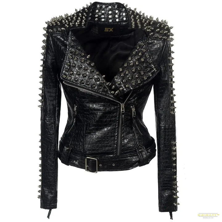 Unusual Steampunk Rock Rivet Women's Leather Slim-fit Jacket – Vintage Gothic Embroidery PU Streetwear