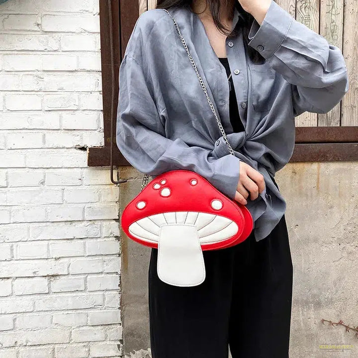 Unusual Trendy Mushroom Shaped Cartoon PU Messenger Bag - Unique Cute Chain Shoulder Gift