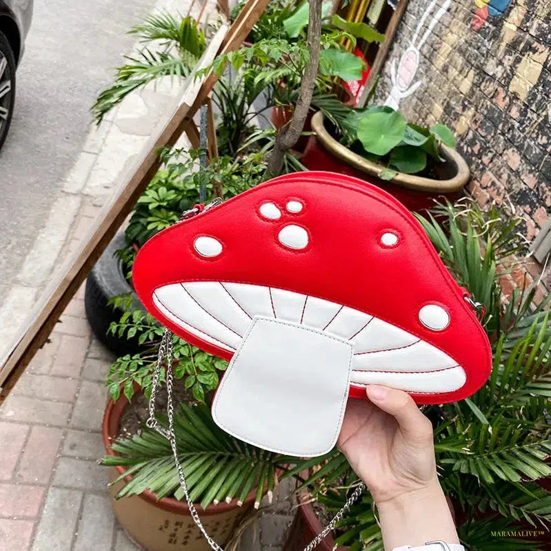 Unusual Trendy Mushroom Shaped Cartoon PU Messenger Bag - Unique Cute Chain Shoulder Gift