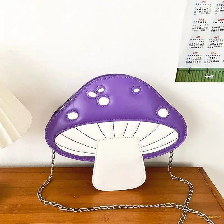 Unusual Trendy Mushroom Shaped Cartoon PU Messenger Bag - Unique Cute Chain Shoulder Gift