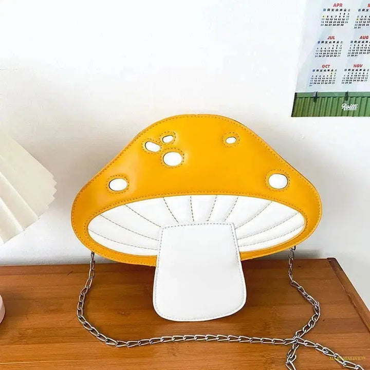 Unusual Trendy Mushroom Shaped Cartoon PU Messenger Bag - Unique Cute Chain Shoulder Gift