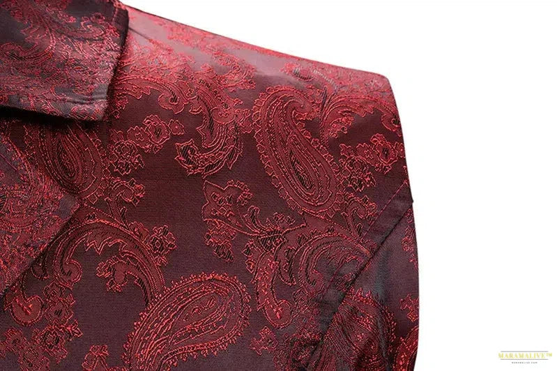 Unusual Wine Red Paisley Jacquard Long Vest Double-Breasted Brocade Waistcoat - Victorian Gothic Steampunk for Unique Style Enthusiasts