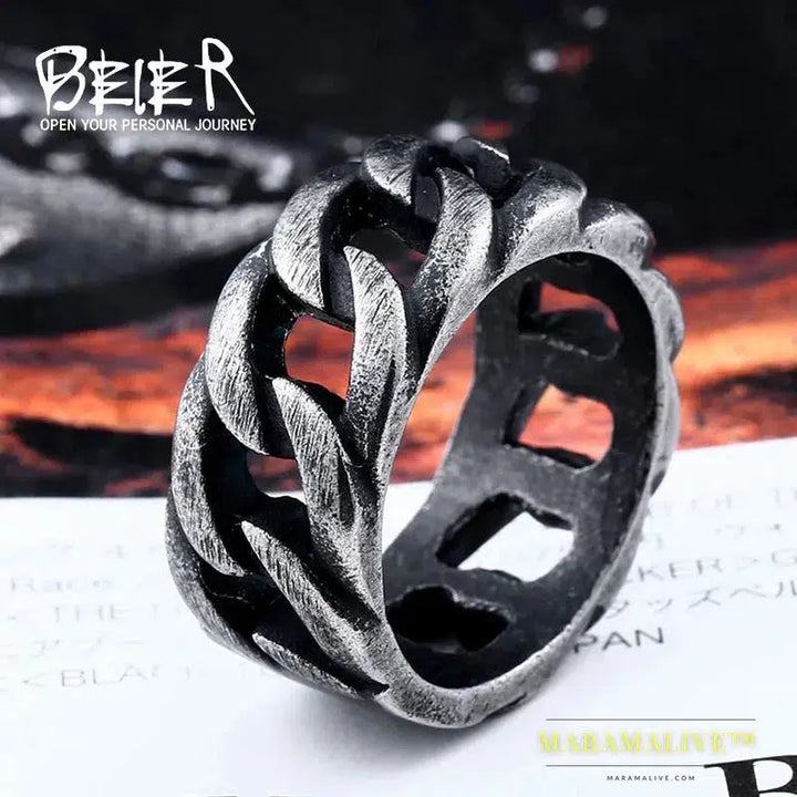 Updated Designs 316L Stainless Steel High Quality Ring Gothic Chain Knitting Ring For Men Personality Retro Jewelry