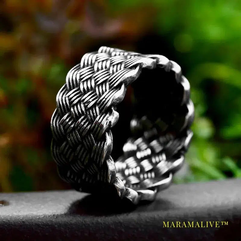 Updated Designs 316L Stainless Steel High Quality Ring Gothic Chain Knitting Ring For Men Personality Retro Jewelry