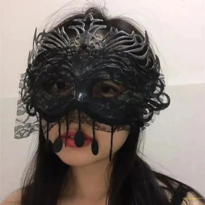 Venetian Masquerade Masks Women Princess Hollow Out Black Feather Lace Tassel Festival Rave Party Cosplay Carnival Christmas