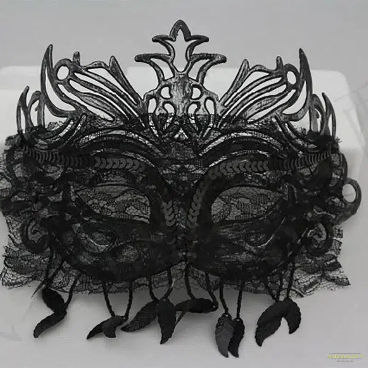 Venetian Masquerade Masks Women Princess Hollow Out Black Feather Lace Tassel Festival Rave Party Cosplay Carnival Christmas