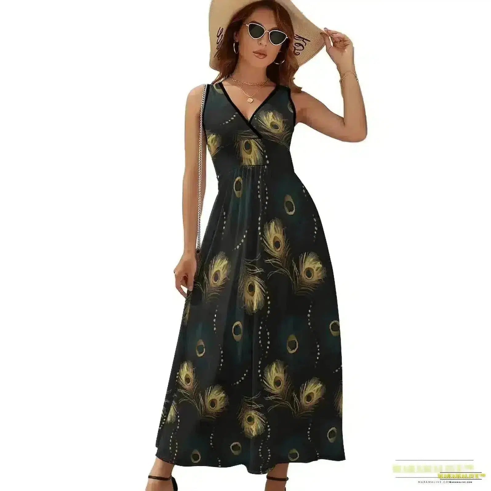 Vibrant Peacock Feather Dress - Boho Dress - Stunning Streetwear Printed Oversize Vestido