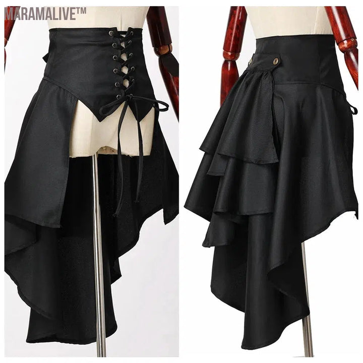 Victorian Burlesque Skirt Gothic Steampunk Corset Costume Punk Black Bustle Skirts