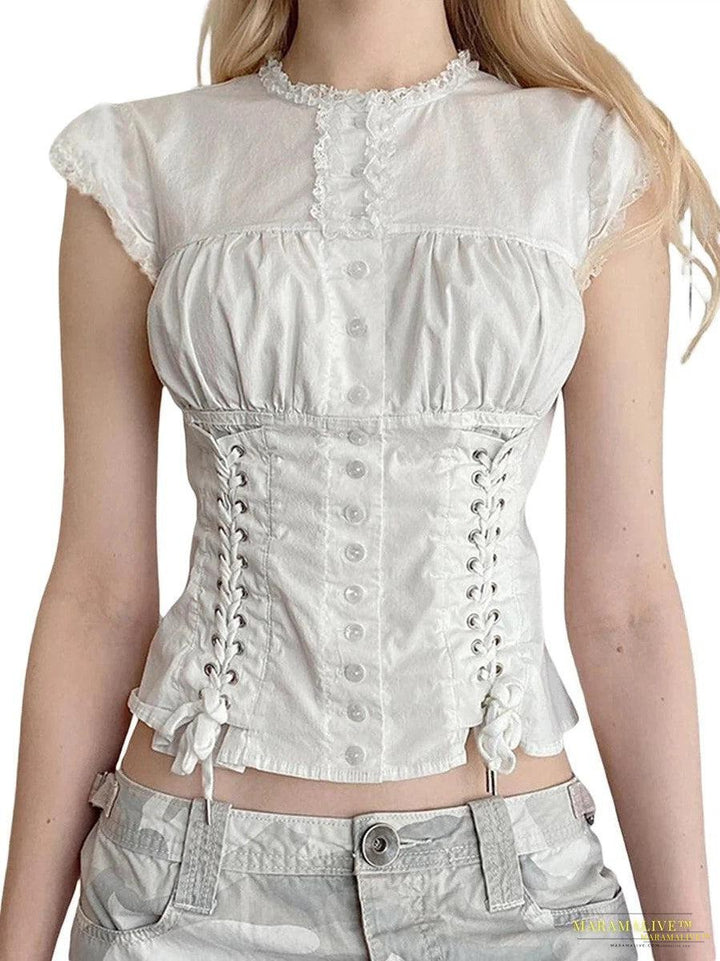 Victorian Gothic Lace Corset Top & Unique Fringed Denim Jeans Bundle - A Statement in Luxurious Fashion