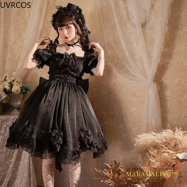 Victorian Gothic Lolita Dress Women Black White Elegant Backless Fairy Dresses Girly Kawaii Sweet Cosplay Mini Vestidos