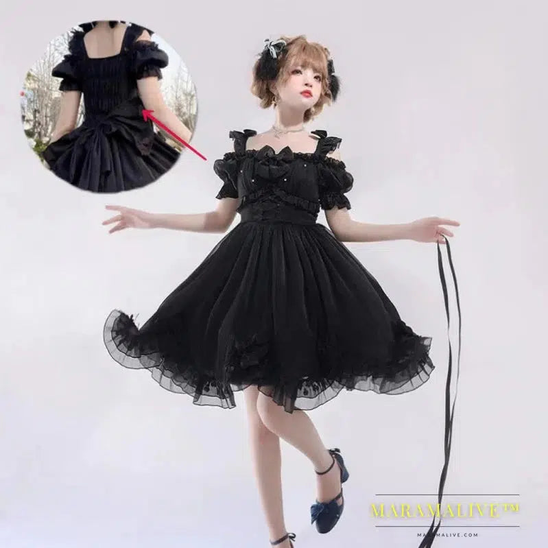 Victorian Gothic Lolita Dress Women Black White Elegant Backless Fairy Dresses Girly Kawaii Sweet Cosplay Mini Vestidos