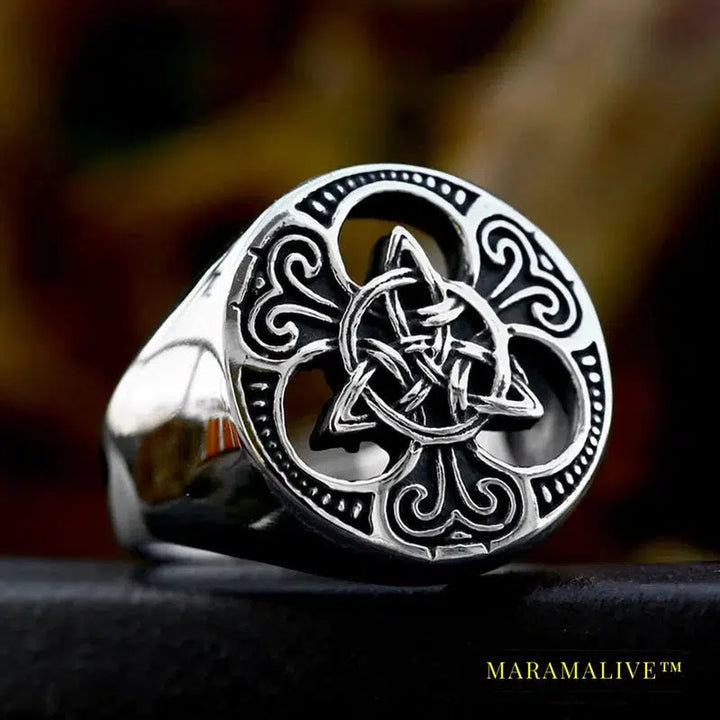 Viking 316L Stainless Steel Triangular Men's Ring Nordic God Pattern High Quality Jewelry