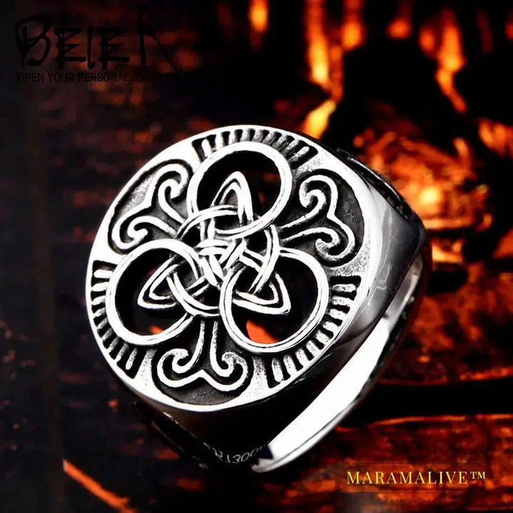 Viking 316L Stainless Steel Triangular Men's Ring Nordic God Pattern High Quality Jewelry