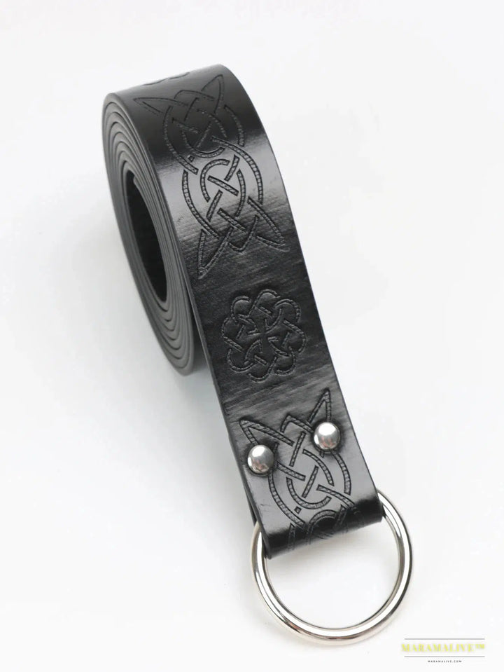 Viking Celtic Embossed Leather Belt - Men's Gothic Punk Renaissance Waistband - Unique Medieval Costume Accessory