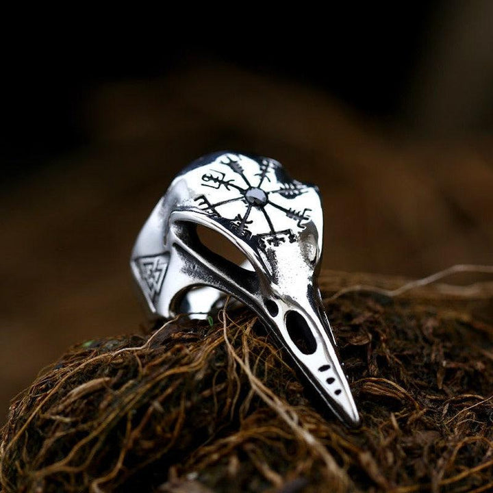 Viking Crow Inlaid Jewel Vintage Compass Titanium Steel Men's Ring