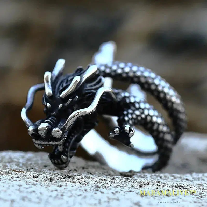 Viking Dragon Head Dragon Scale Detailed High-Quality Ring For Men Creative Design Jewelry