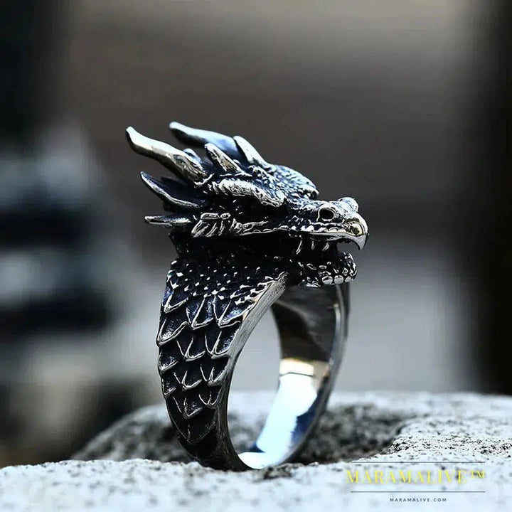 Viking Dragon Head Dragon Scale Detailed High-Quality Ring For Men Creative Design Jewelry