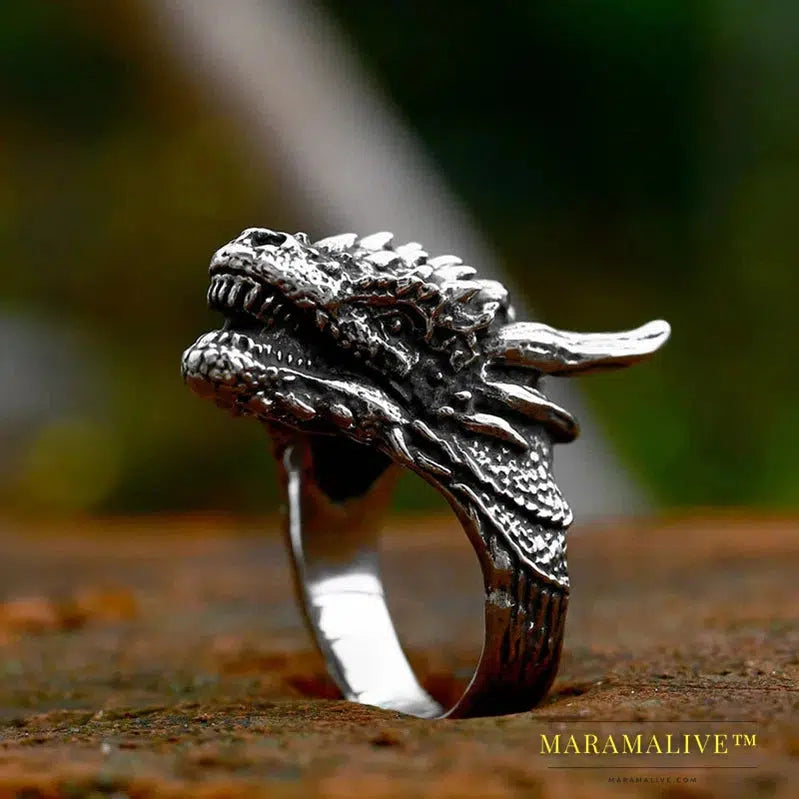 Viking Dragon Head Dragon Scale Detailed High-Quality Ring For Men Creative Design Jewelry