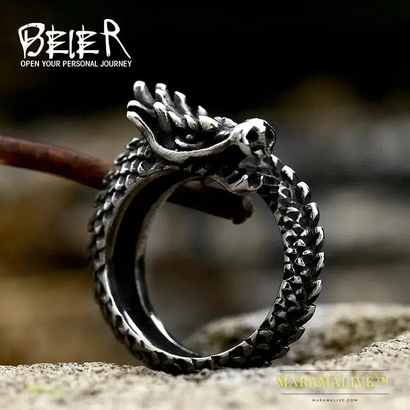 Viking Dragon Head Dragon Scale Detailed High-Quality Ring For Men Creative Design Jewelry